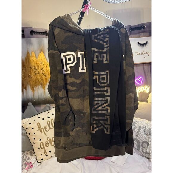 VS PINK camouflage camo hooded pullover sweatshirt & leggings set XL - Picture 1 of 11
